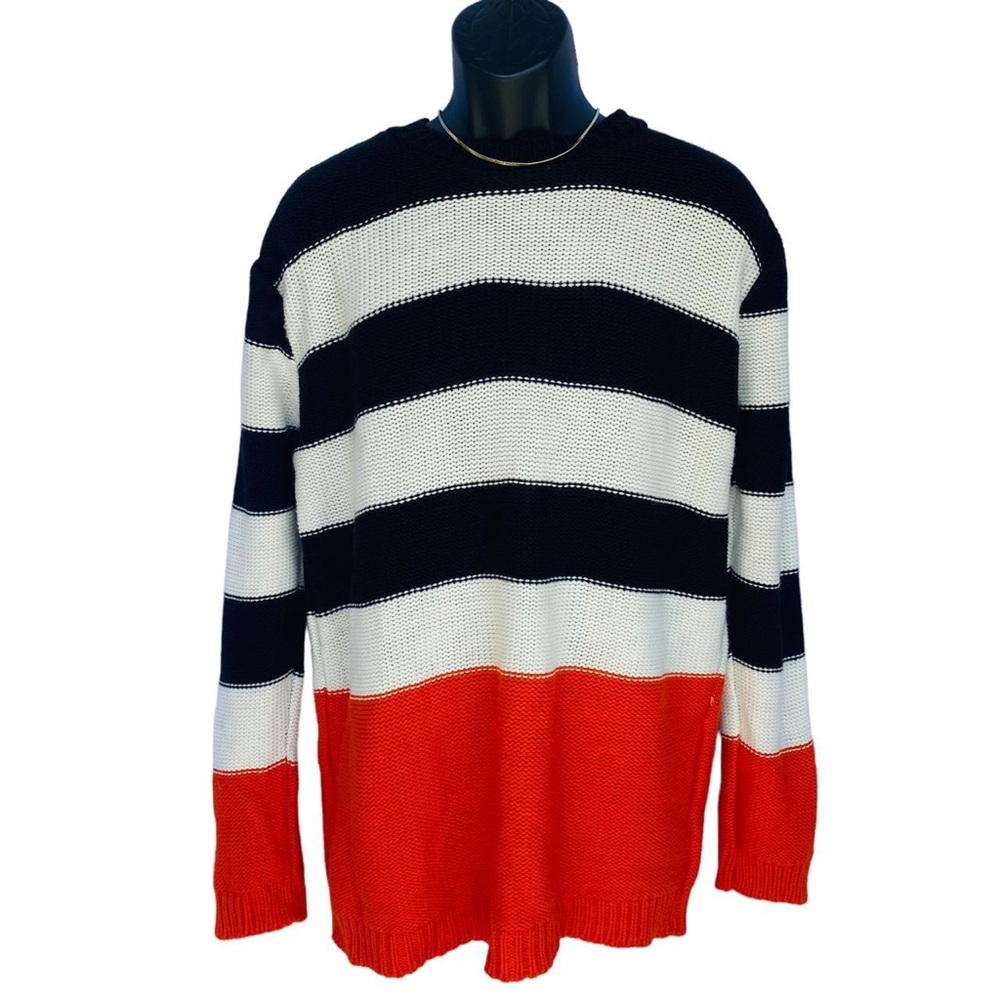 Black White + Orange Striped Sweater